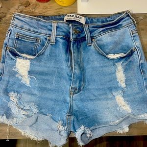 Ripped blue jean shorts, size: medium, Brand: wax jeans